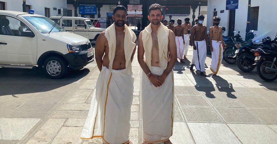 Craig Govender and Keshav Maharaj at the Sree Padmanabhaswamy Temple. Photo: By Special Arrangement
