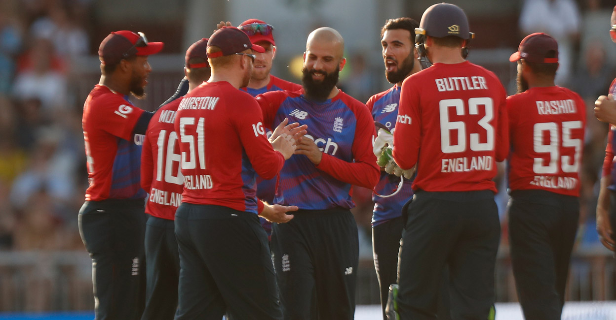 Moeen Ali, centre, is leading England in the ongoing T20I series against Pakistan. File photo: Reuters/Lee Smith