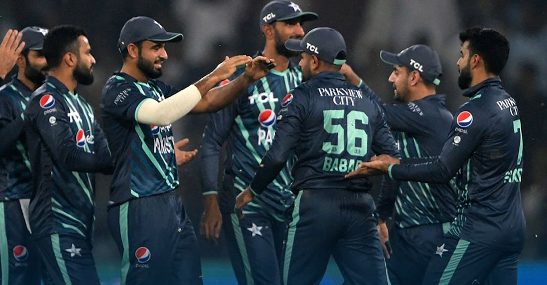 Pakistan players celebrate their win. Photo: Twitter@TheRealPCB