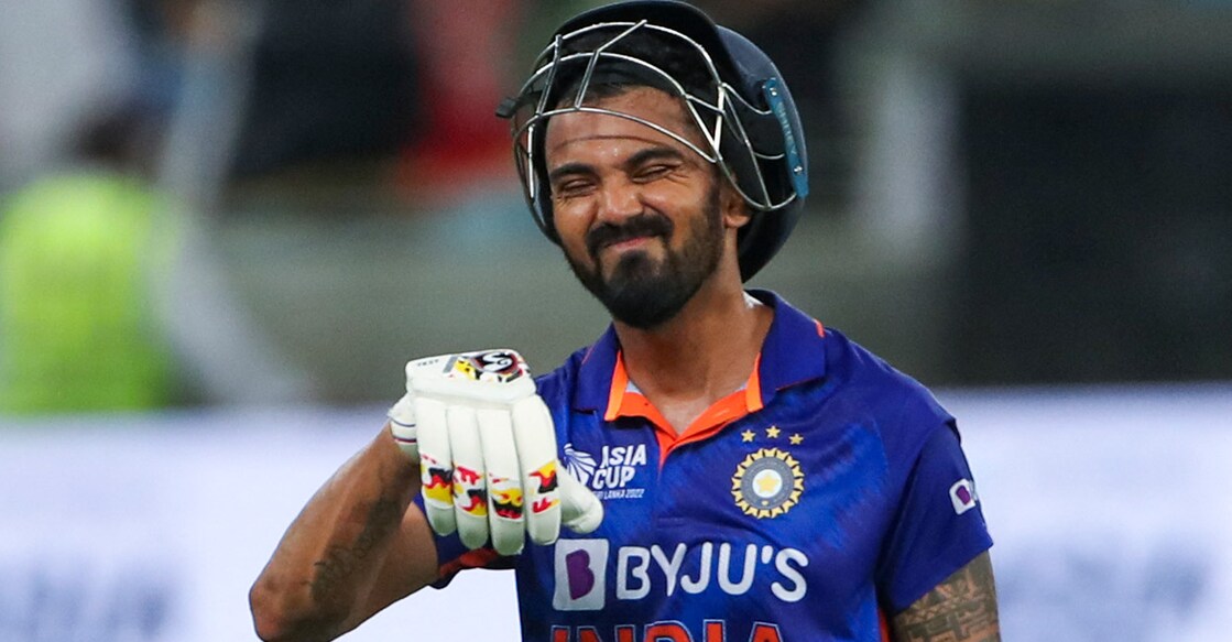 K L Rahul reacts after getting out in the Asia Cup match against Afghanistan. Photo: AFP/Surjeet Yadav