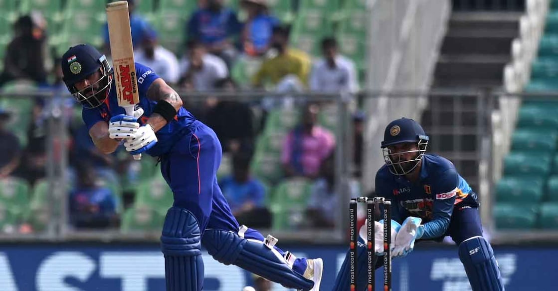 Virat Kohli en route to his 46th ODI ton. Photo: AFP/Arun Sankar