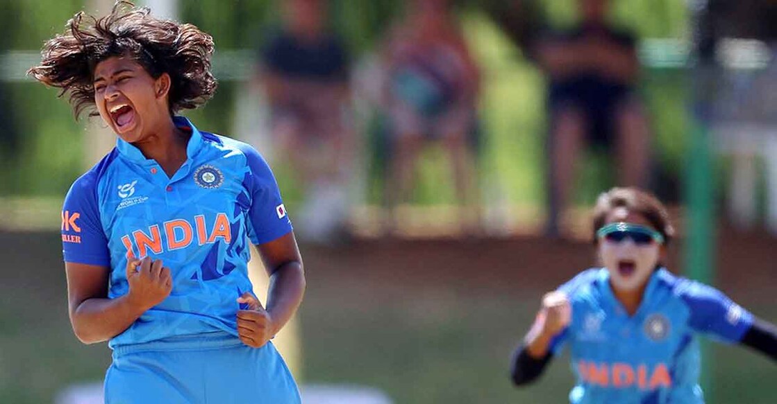 Indian pacer Titas Sadhu celebrates a wicket. Photo: Twitter@BCCIWomen