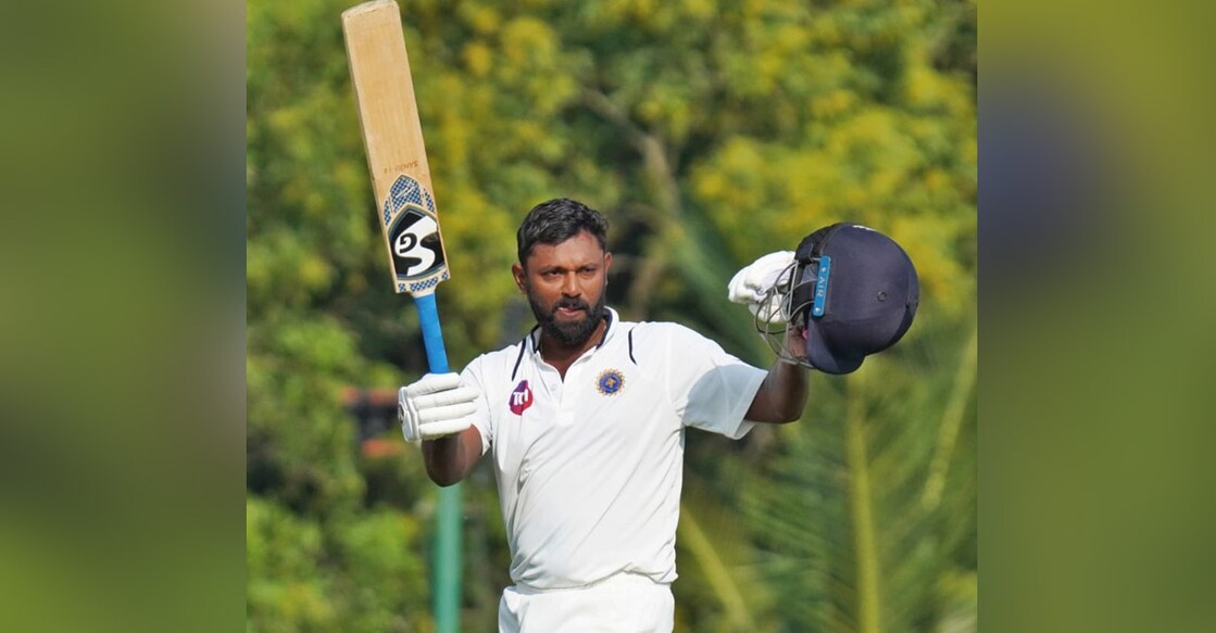 Rohan Prem celebrates his ton | Photo: Special Arrangement