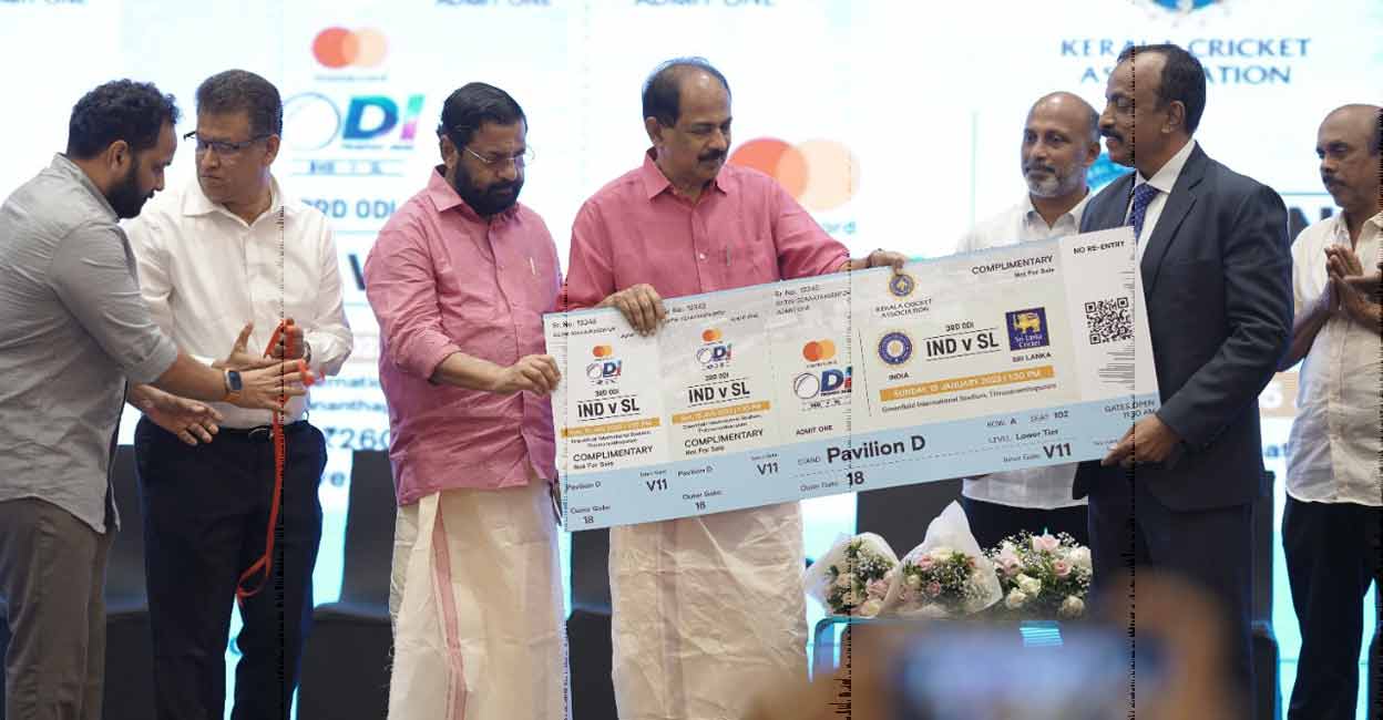 kca-ticket-sale Minister GR Anil inaugurates the ODI ticket sales in the presence of MLA Kadakampally Surendran in Thiruvananthapuram on Saturday. Photo: KCA