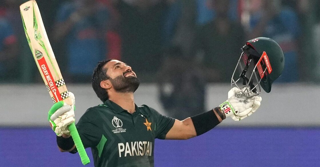 Rizwan celebrates his team's win over Sri Lanka. Photo: PTI/Shahbaz Khan