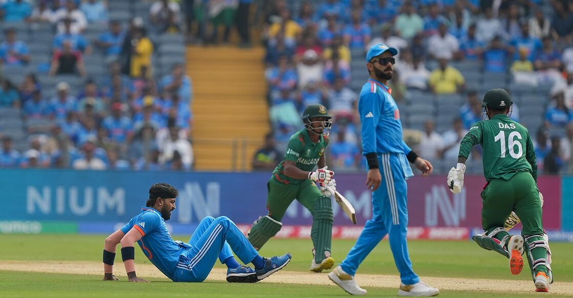 Hardik Pandya twisted his ankle during the match against Bangladesh. Photo: PTI/Arun Sharma