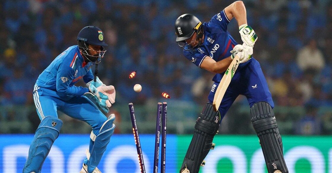 England captain Jos Buttler has no clue to this one from Kuldeep Yadav. Photo: Reuters/Andrew Boyers