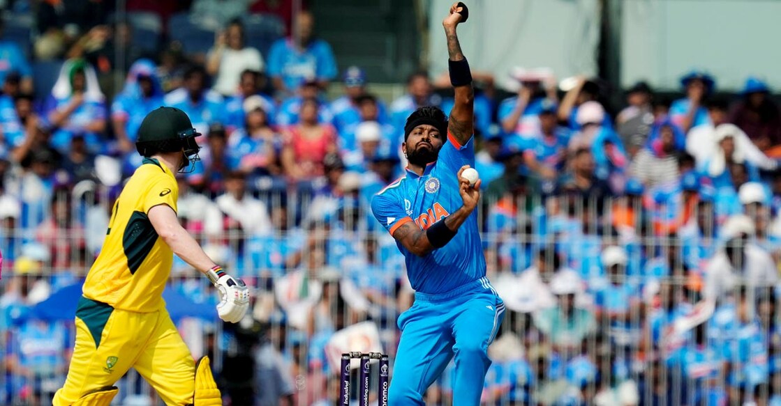 Hardik Pandya bowled only three overs against Australia. Photo: PTI/R Senthil Kumar