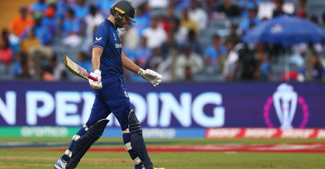Dawid Malan walks back after getting run out against the Netherlands. Photo: Reuters/Andrew Boyers