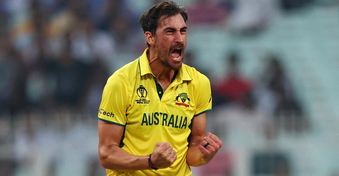 Australia's Mitchell Starc celebrates after taking the wicket of South Africa's Aiden Markram in the semifinal. File photo: Reuters/Andrew Boyers