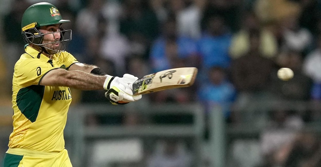 Glenn Maxwell plays a shot against Afghanistan. Photo: PTI/Kunal Patil