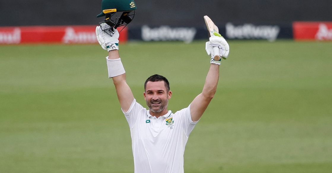 South Africa's Dean Elgar celebrates after scoring a century. Photo:AFP/Phill Magakoe