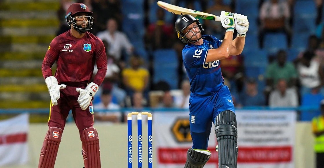 Jos Buttler Jos Buttler hits a six. Photo: AFP/Randy Brooks