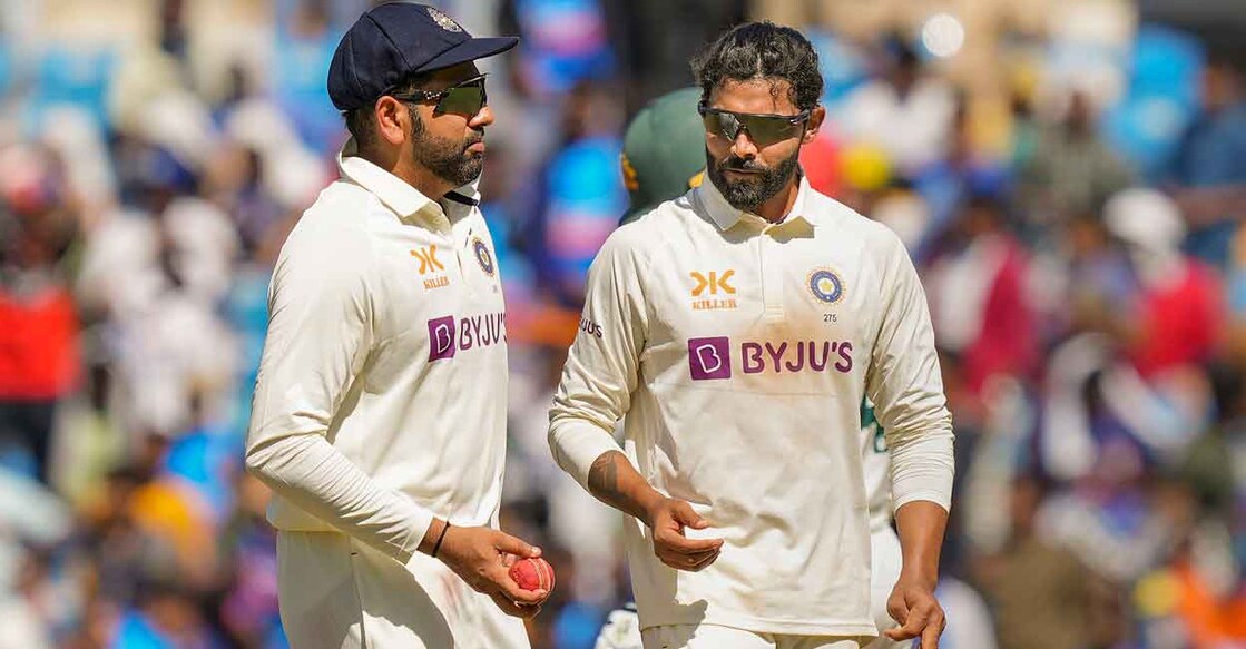 Indian captain Rohit Sharma and Ravindra Jadeja on the third day of the Nagpur Test. Photo: PTI/Vijay Verma