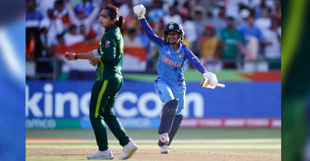 India's Jemimah Rodrigues celebrates after scoring a half-century during the Group B T20 women's World Cup match against Pakistan at Newlands Stadium in Cape Town on Sunday. Photo: AFP/Marco Longari