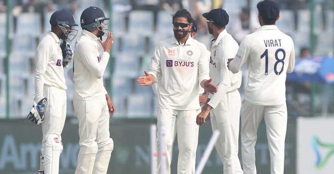 Ravindra Jadeja, centre, was the wrecker-in-chief. Photo: Twitter@BCCI