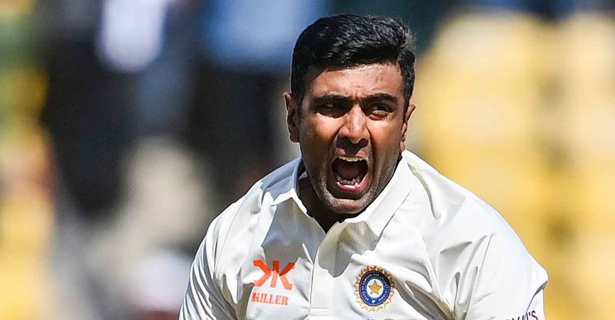 R Ashwin exults after picking up a wicket against Australia in the Nagpur Test. File photo: AFP/Indranil Mukherjee