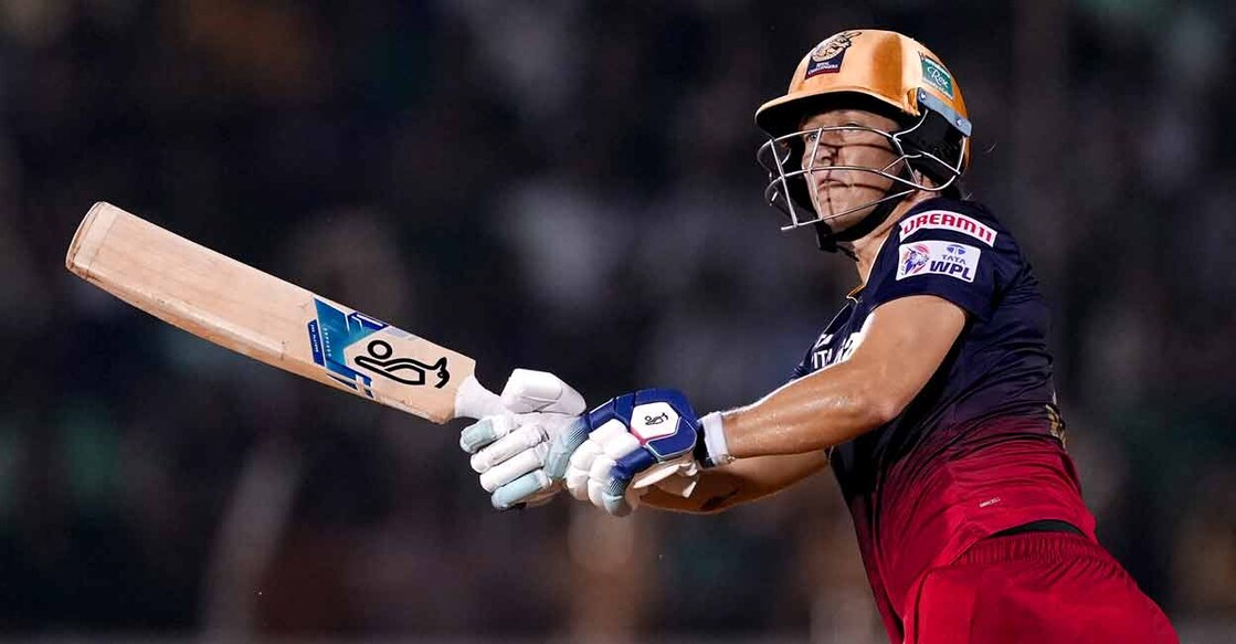 Royal Challengers Bangalore's Sophie Devine plays a shot during the 2023 Women's Premier League (WPL) match against Gujarat Giants at the Brabourne Stadium in Mumbai on Saturday. Photo: PTI