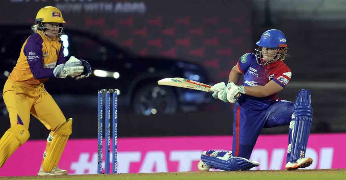  Delhi Capitals' batter Alice Capsey plays a shot during the Women's Premier League (WPL) cricket match between UP Warriorz and Delhi Capitals, in Mumbai, Tuesday, March 21, 2023. Photo: PTI