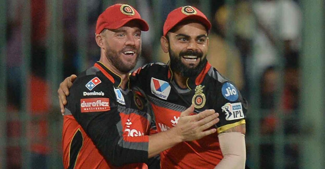AB de Villiers, left, and Virat Kohli became the mainstay of RCB's batting line-up for almost a decade. File photo: AFP/Manjunath Kiran