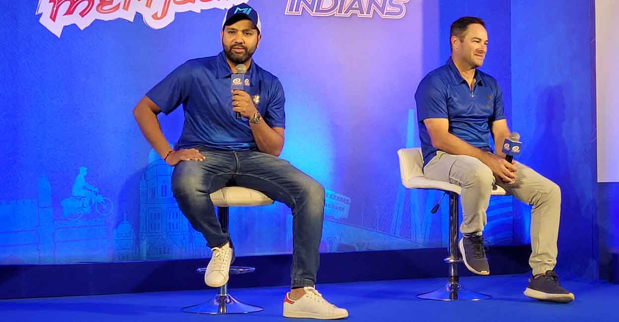 Mumbai Indians captain Rohit Sharma and head coach Mark Boucner. Photo: Twitter@mipaltan