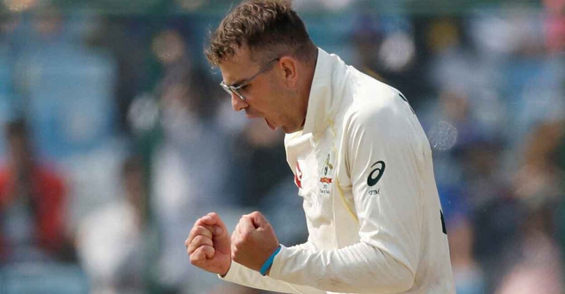 CRICKET-TEST-IND-AUS-MURPHY Todd Murphy celebrates after taking the wicket of Ravindra Jadeja in the Delhi Test. File photo: Reuters/Adnan Abidi