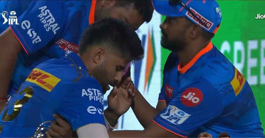 surya-injury Surya was attended to by the physio and immediately left the field. Screengrab