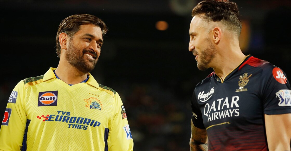 dhoni-faf-rcb-csk-toss MS Dhoni and Faf du Plessis, captains of Chennai Super Kings and Royal Challengers Bangalore respectively during the toss. Photo: Twitter/@RCBTweets
