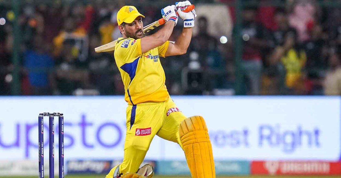 M S Dhoni in action against RCB. File photo: PTI/Shailendra Bhojak