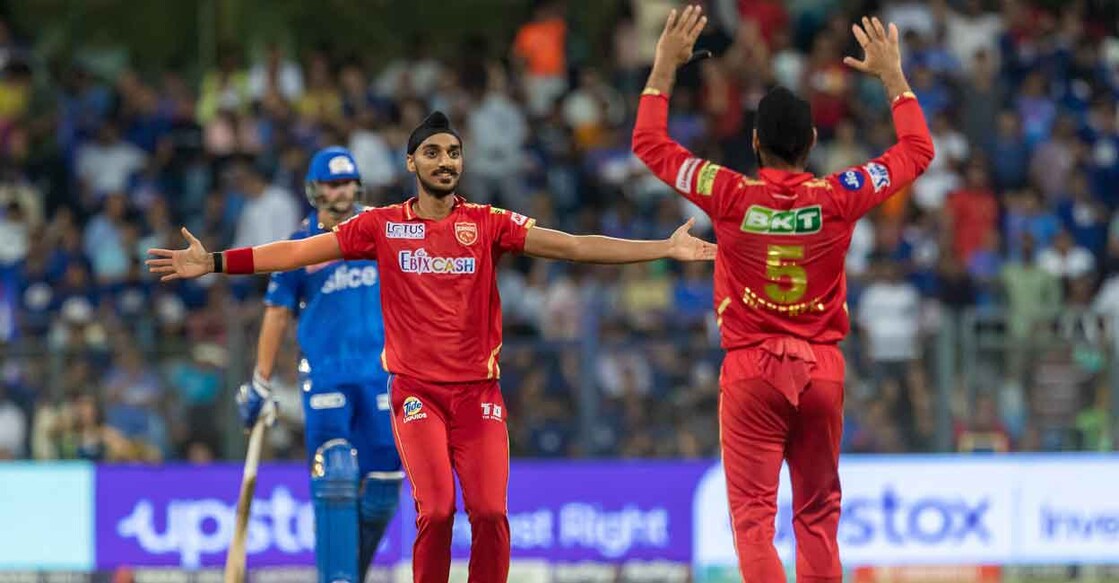 Arshdeep Singh exults after picking up a wicket. Photo: Twitter@IPL