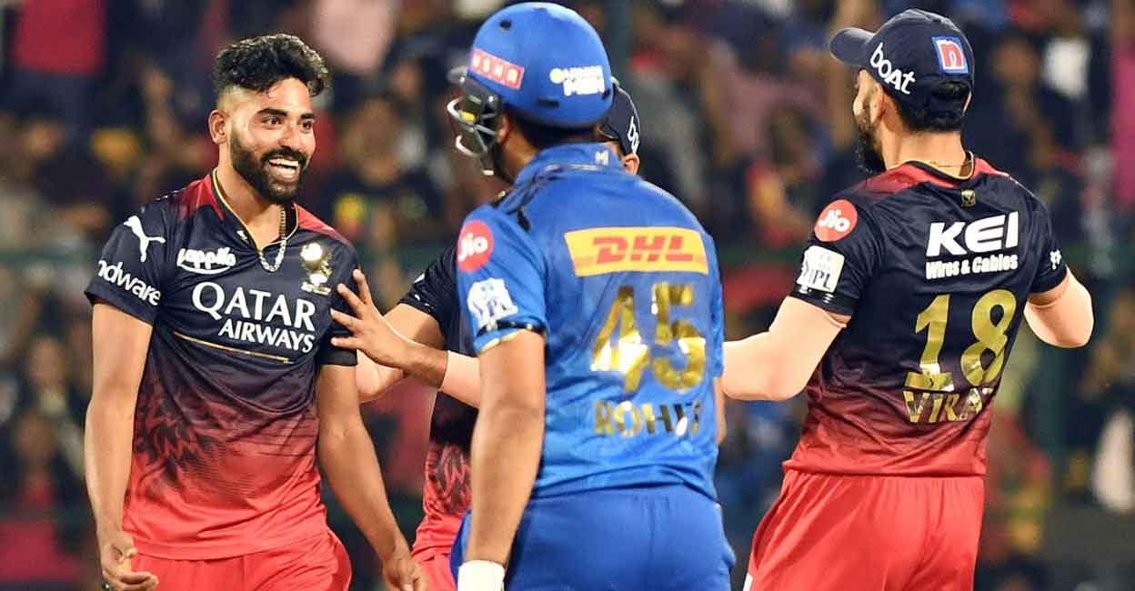 Mohammed Siraj exults after dismissing Ishan Kishan. Photo: IANS