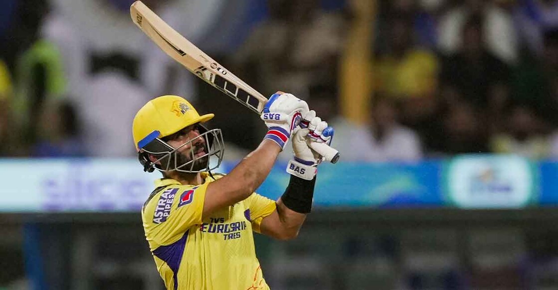 Ajinkya Rahane en route to his fifity. Photo: PTI/Kunal Patil