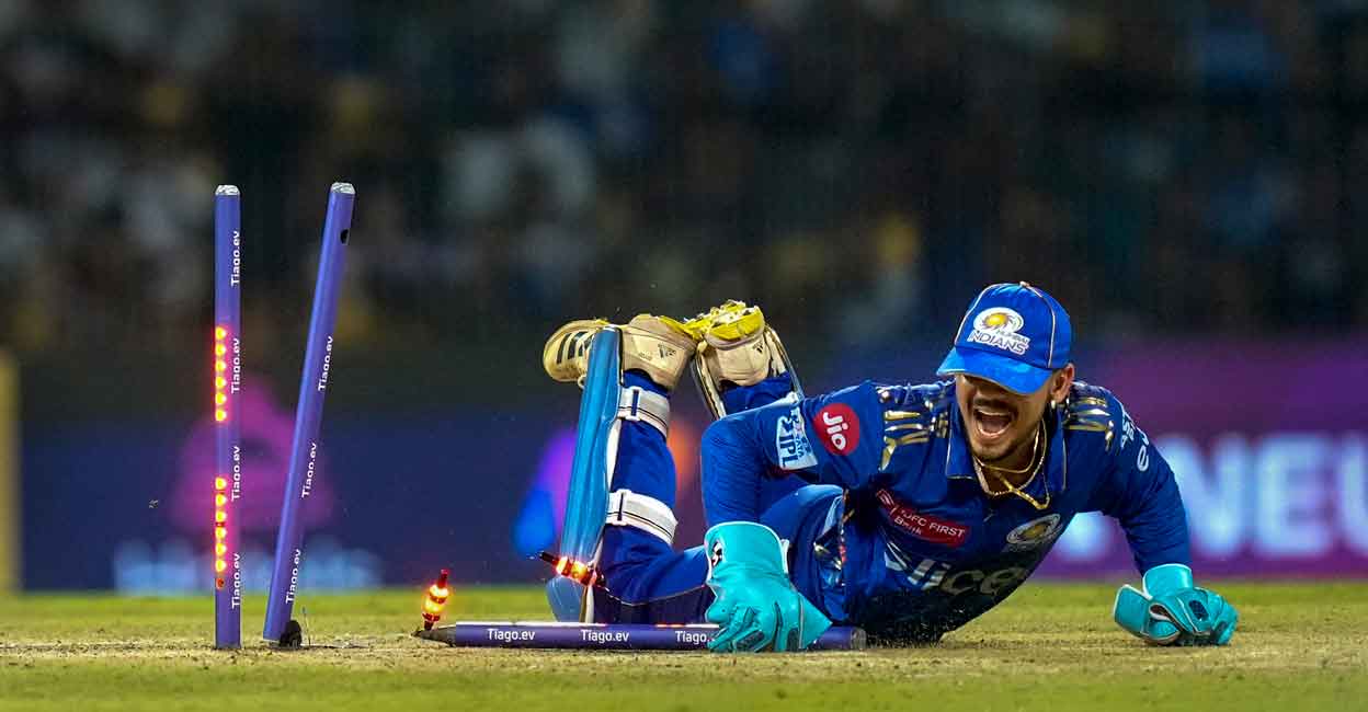 Stoinis run out Ishan Kishan runs out Marcus Stoinis. Photo: PTI/R Senthil Kumar