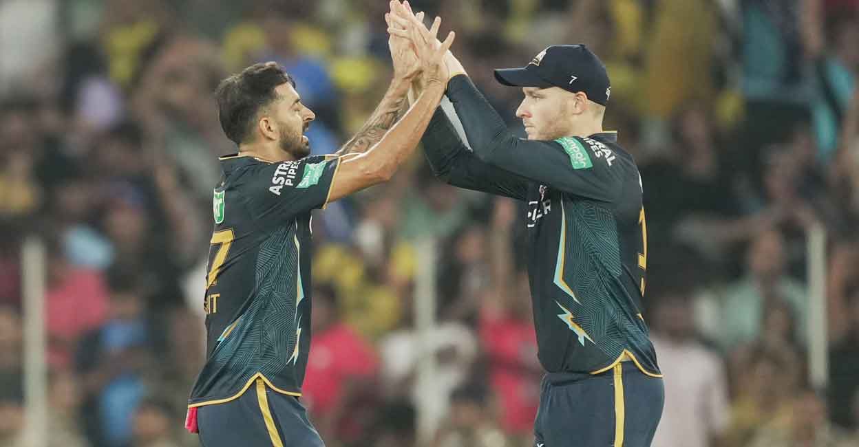 Mohit & Miller Mohit Sharma and David Miller combined to send back M S Dhoni for a duck. Photo: PTI/Kunal Patil