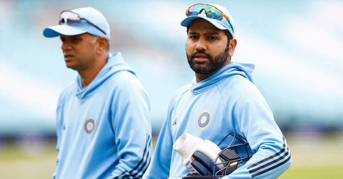 India's Rohit Sharma with head coach Rahul Dravid during practice before the World Test Championship Final. File photo: Reuters/Peter Cziborra