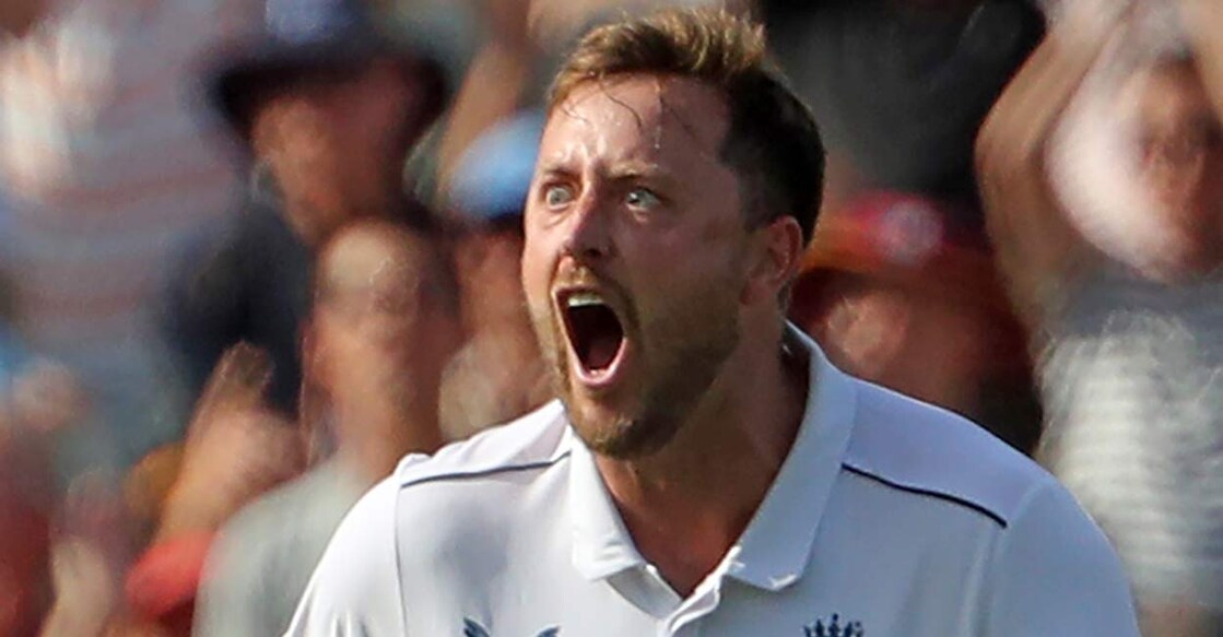 Ollie Robinson is pumped up after dismissing David Warner in the Edgbaston Test. File photo: AFP/Geoff Caddick 