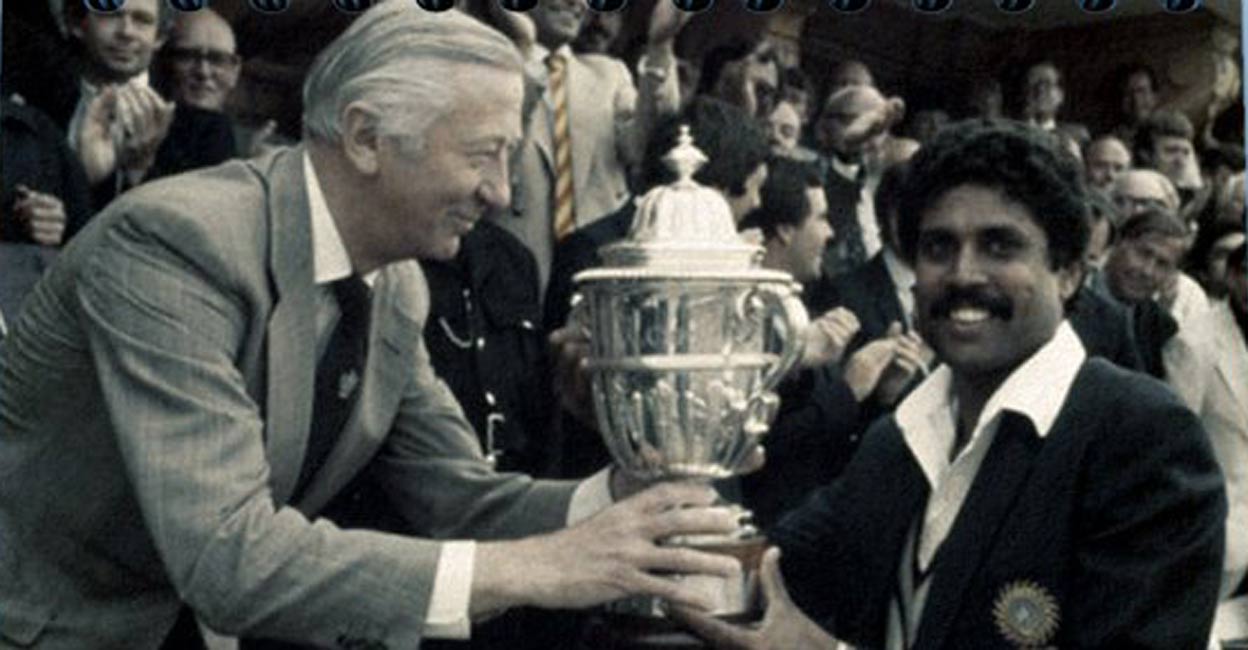 Kapil Dev Indian captain Kapil Dev receives the World Cup trophy. File photo: Twitter@BCCI