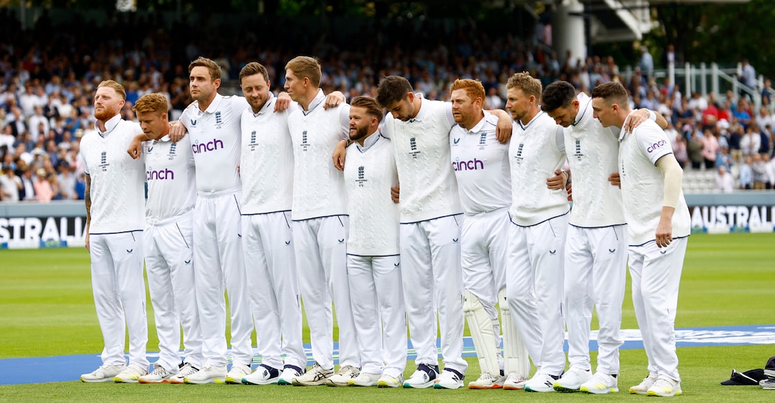 England players line up for the national anthem ahead of the Lord's Test. Photo: Action Images via Reuters/Peter Cziborra