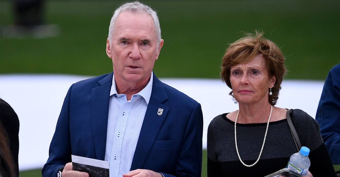 Allan Border with his wife Jane Hiscox. File photo: AFP/William West