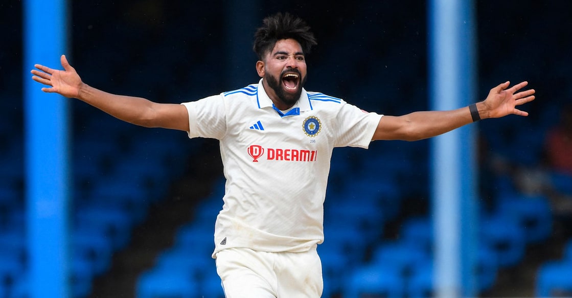 Mohammed Siraj recorded his best figures of 5/60 in Test cricket on day four of the second Test in Trinidad. Photo: Twitter/@BCCI