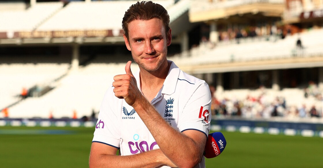 England's Stuart Broad gestures after announcing his retirement from cricket. Photo: Reuters/Andrew Boyers