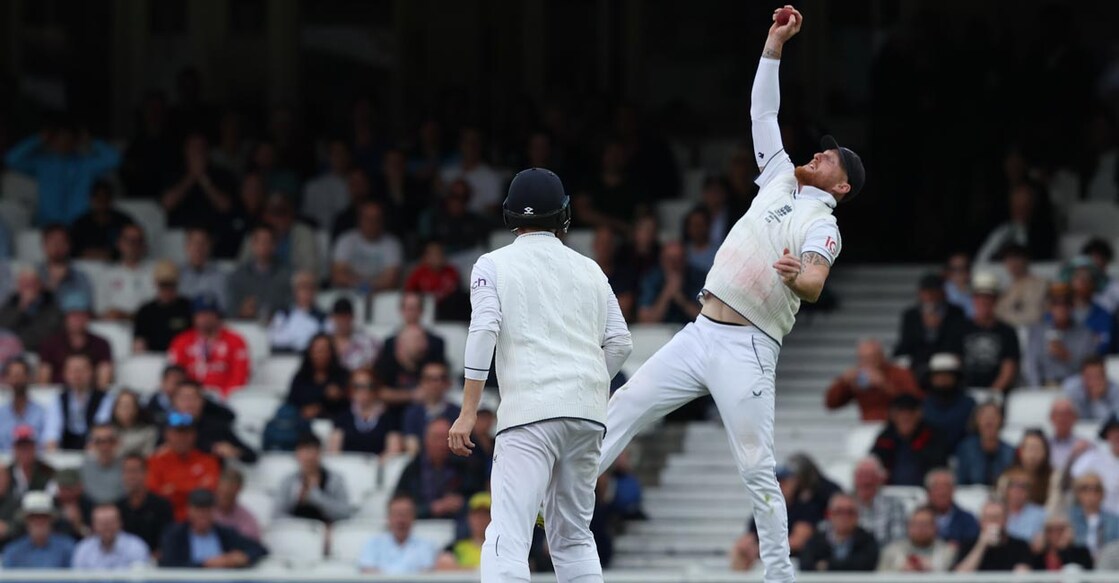 Ben Stokes Ben Stokes jumps to attempt a catch off Steven Smith's gloves. Photo: AFP/Adrian Dennis