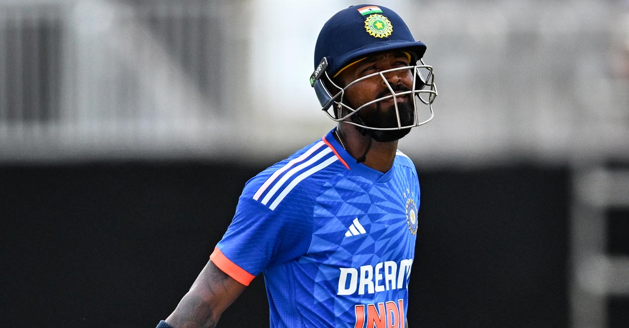 Hardik Pandya never got going in the final T20I. Photo: AFP/Chandan Khanna