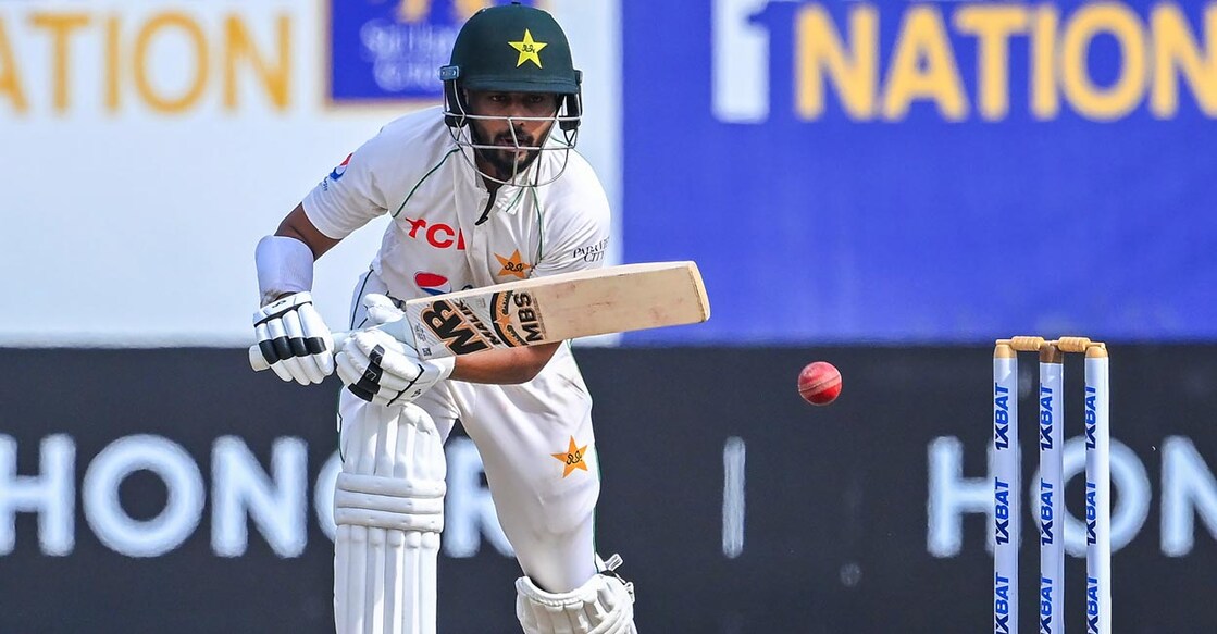 Saud Shakeel is rated as a fine player of spin bowling. File photo: AFP/Ishara S Kodikara