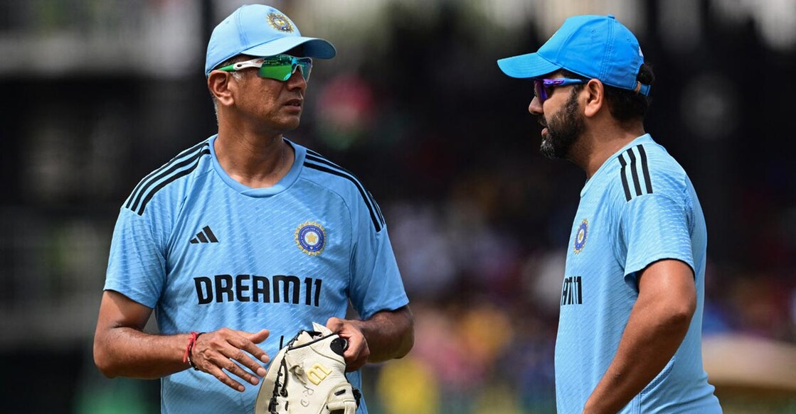 Indian head coach Rahul Dravid and captain Rohit Sharma ahead of the Asia Cup final. Photo: AFP/Ishara S Kodikara