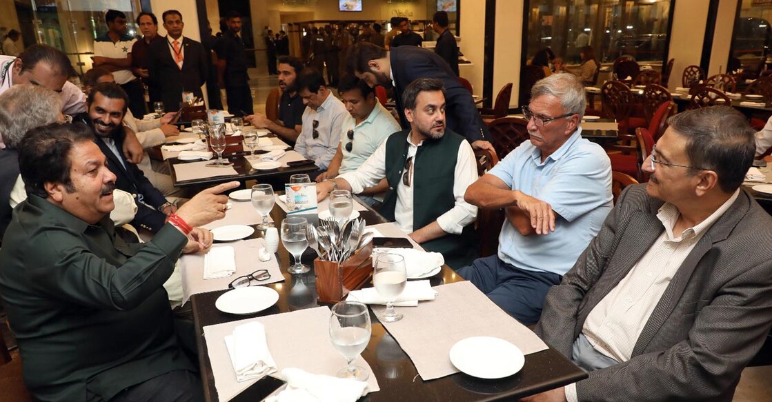 BCCI chief Roger Binny and vice-president Rajeev Shukla, left, at the PCB Gala Dinner. Photo: IANS