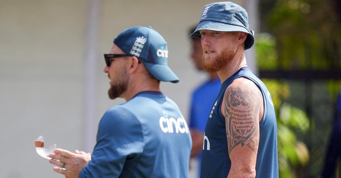 McCullum and Stokes England head coach Brendon McCullum and captain Ben Stokes during a practice session in Hyderabad on Tuesday. Photo: PTI/Shailendra Bhojak
