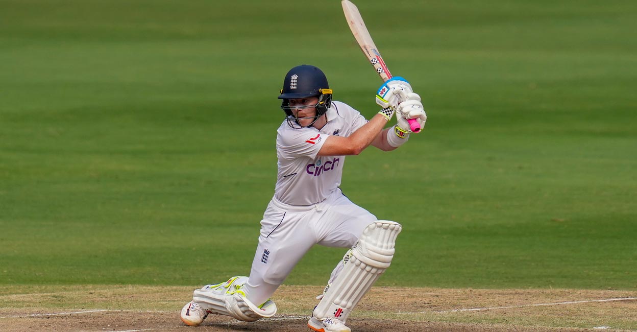 Ollie Pope drives one through the off side. Photo: PTI/Shailendra Bhojak