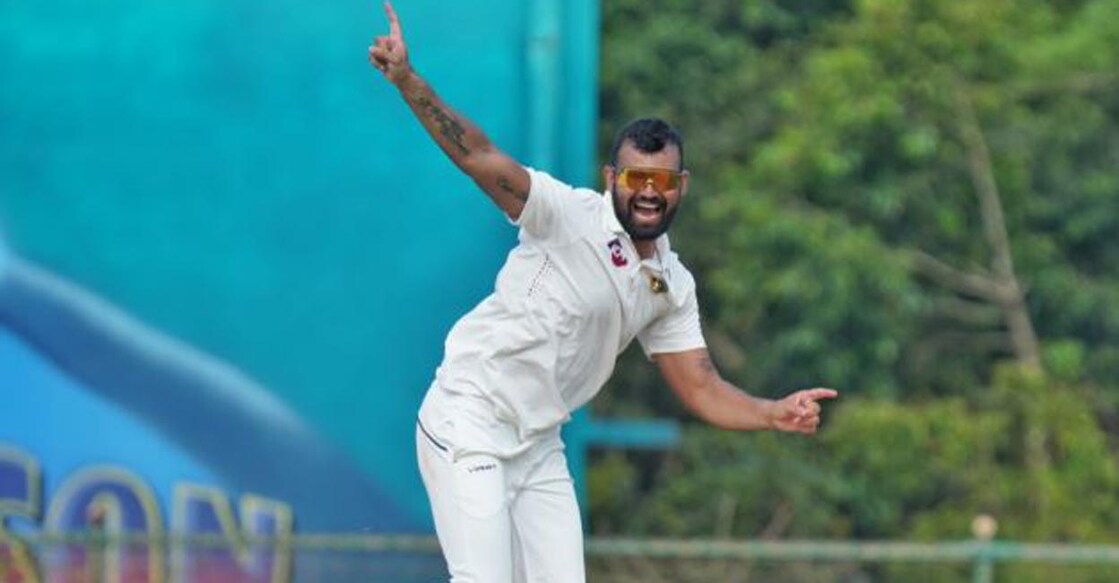Aditya Sarvate celebrates a wicket. Photo: Special Arrangement