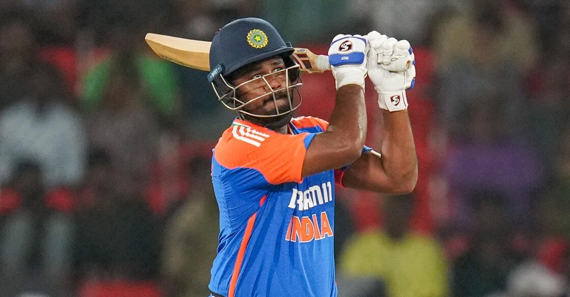 Sanju Samson en route to his miaden T20I hundred against Bangladesh. Filer photo: PTI/Shailendra Bhojak